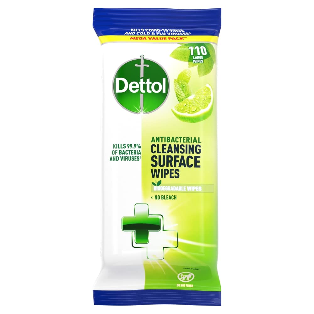 Dettol Antibacterial Biodegradable Disinfectant Wipes, Lime Mint Scent, 6 X 126 Multipack (Total 756), Effective Mould Mildew Remover, Ideal For Home Cleaning