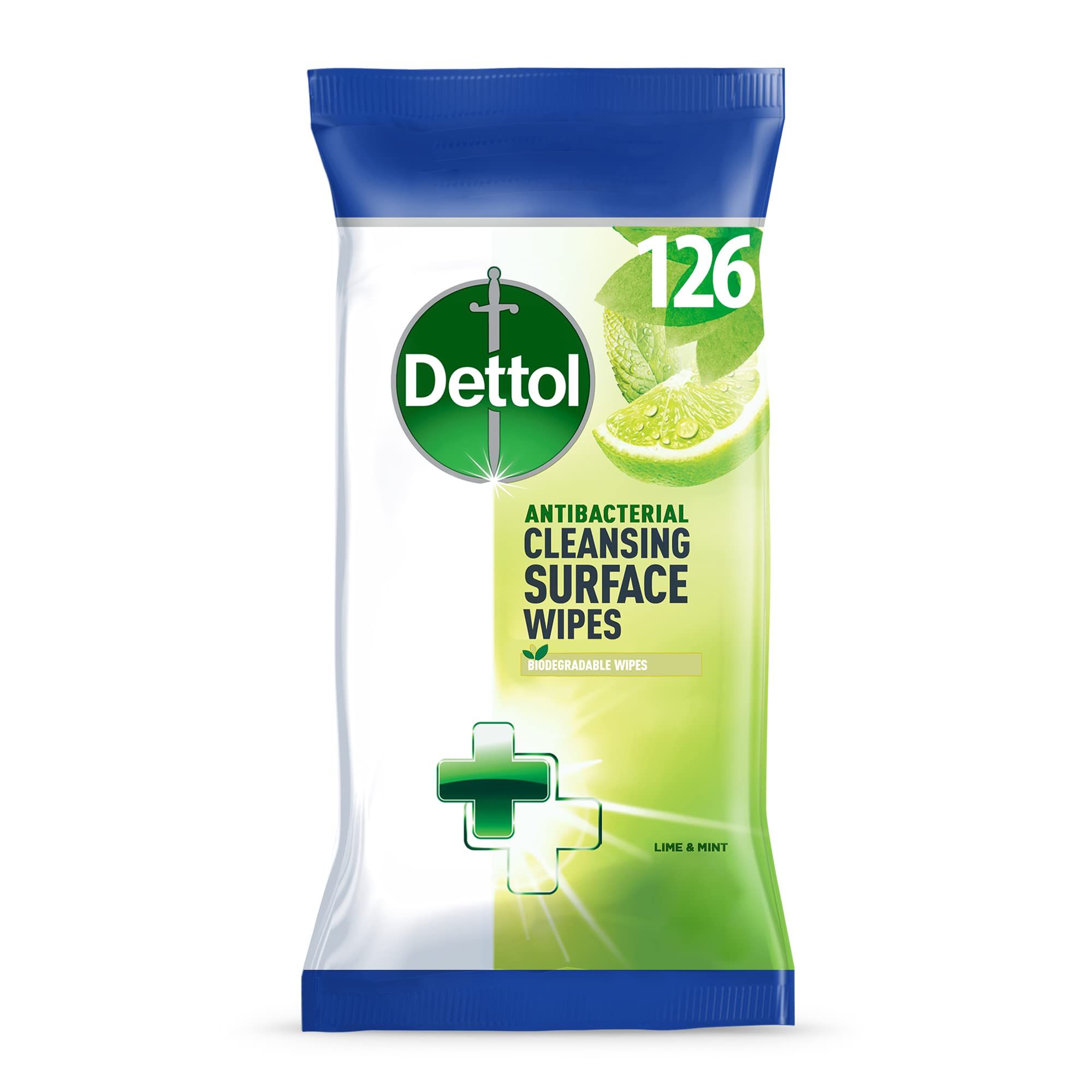 Dettol Antibacterial Biodegradable Disinfectant Wipes, Lime Mint Scent, 6 X 126 Multipack (Total 756), Effective Mould Mildew Remover, Ideal For Home Cleaning