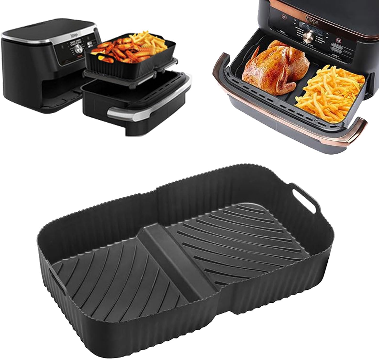 Hot Air Fryer Drawer for Ninja Foodi Flexdrawer Ninja Af500EU Af500EUCP 10.4L, Container for Ninja Dual Zone Hot Air Fryer, Silicone Mould for Hot Air Fryer Accessories