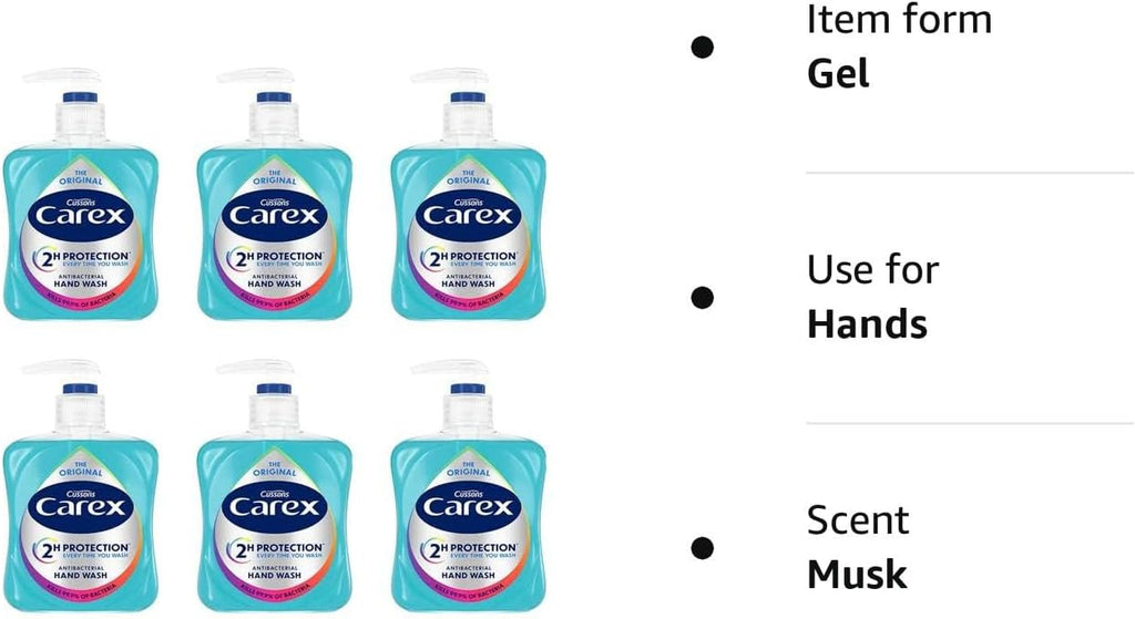 Carex Original Antibacterial Hand Wash, Clean & Protect Hands, Bulk Buy, Pack of 6 x 250 ml (Packaging may vary)