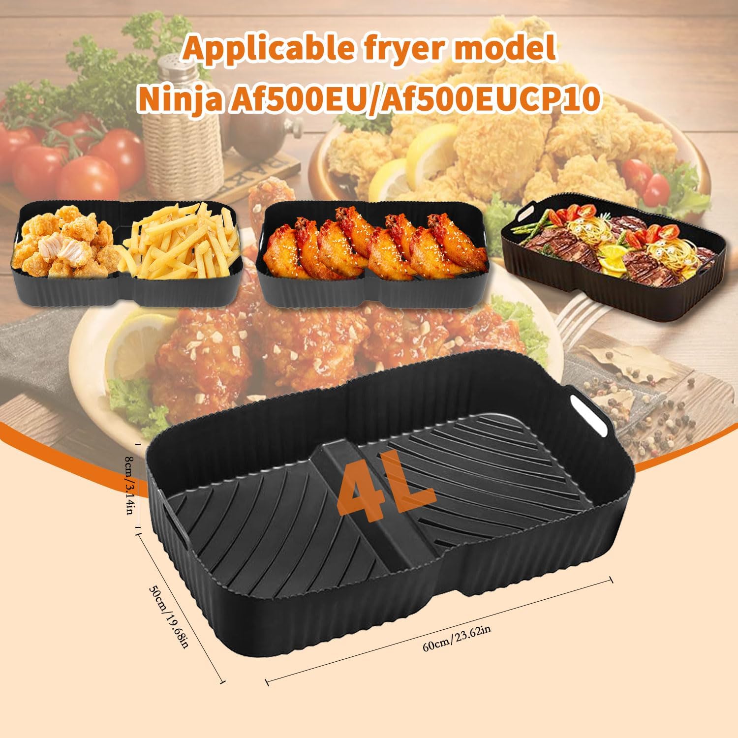 Hot Air Fryer Drawer for Ninja Foodi Flexdrawer Ninja Af500EU Af500EUCP 10.4L, Container for Ninja Dual Zone Hot Air Fryer, Silicone Mould for Hot Air Fryer Accessories