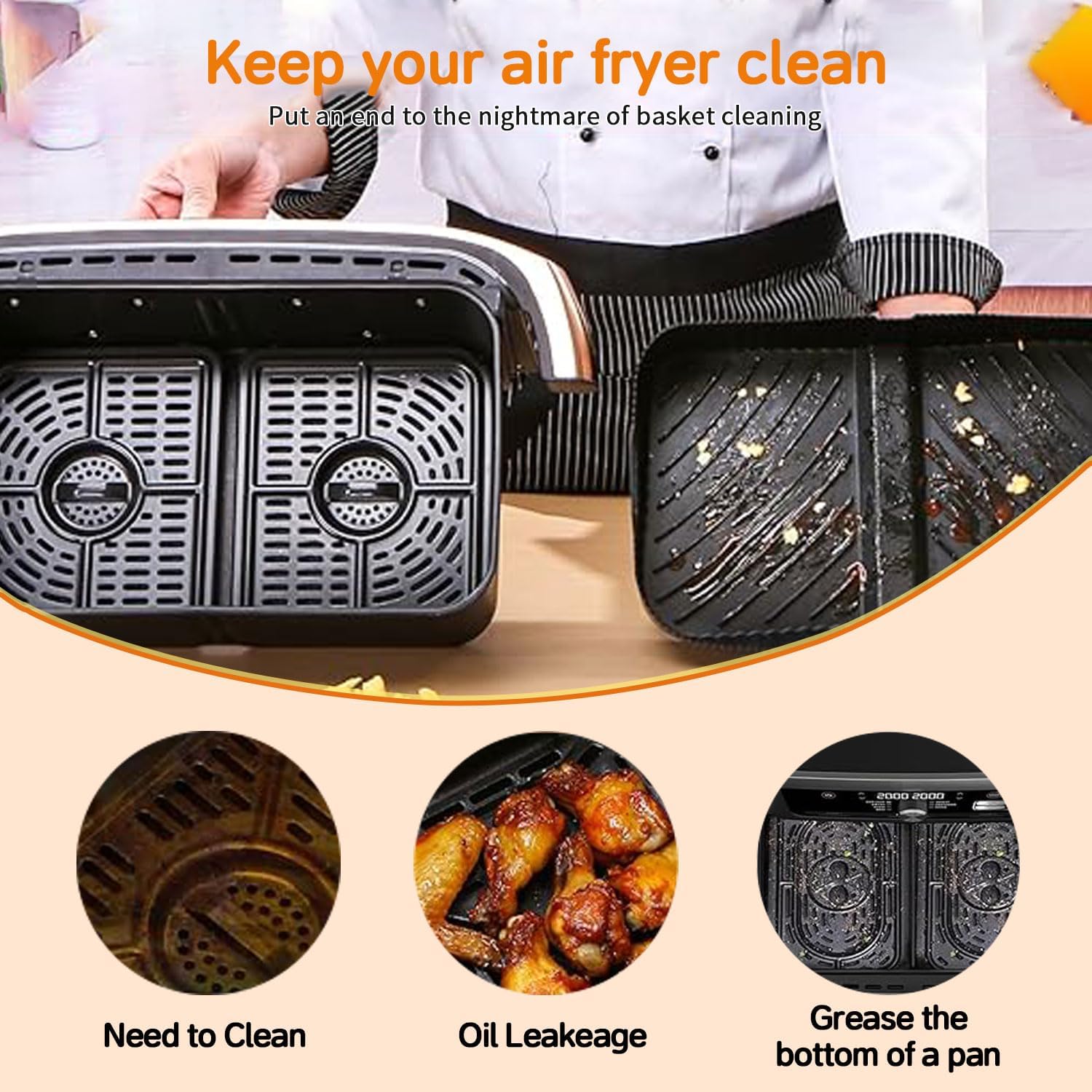 Hot Air Fryer Drawer for Ninja Foodi Flexdrawer Ninja Af500EU Af500EUCP 10.4L, Container for Ninja Dual Zone Hot Air Fryer, Silicone Mould for Hot Air Fryer Accessories