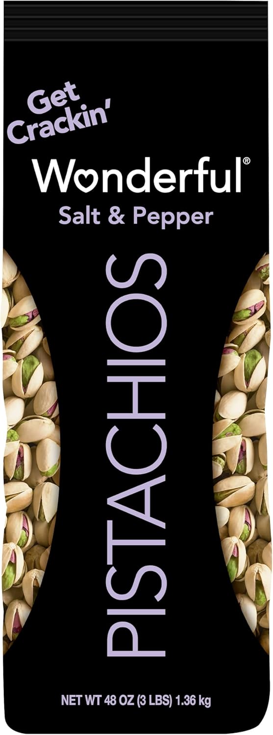 Wonderful Pistachios In Shell, Salt & Pepper Flavored Nuts, 48 Ounce Bag, Protein Snacks, Gluten Free, Healthy Snacks for Adults