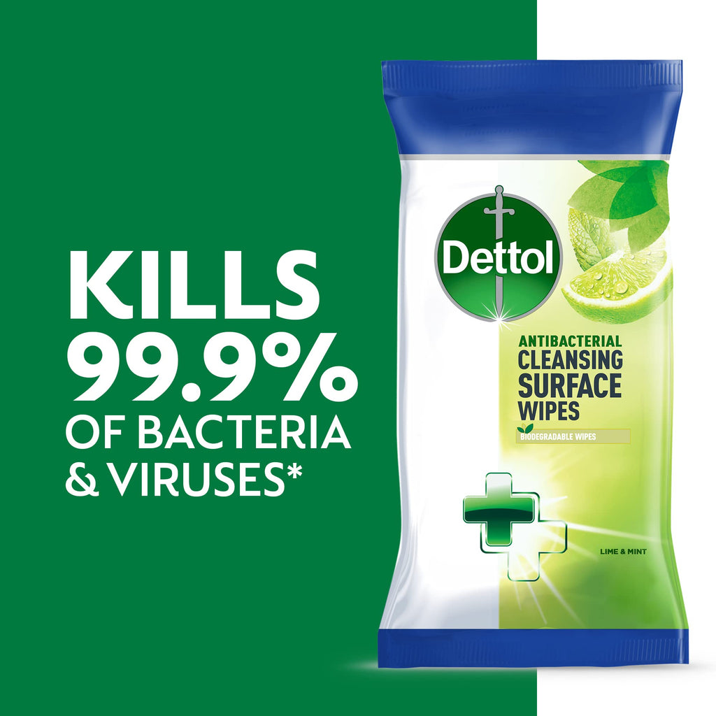 Dettol Antibacterial Biodegradable Disinfectant Wipes, Lime Mint Scent, 6 X 126 Multipack (Total 756), Effective Mould Mildew Remover, Ideal For Home Cleaning