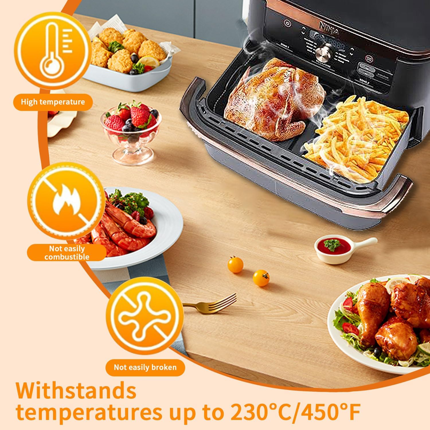 Hot Air Fryer Drawer for Ninja Foodi Flexdrawer Ninja Af500EU Af500EUCP 10.4L, Container for Ninja Dual Zone Hot Air Fryer, Silicone Mould for Hot Air Fryer Accessories
